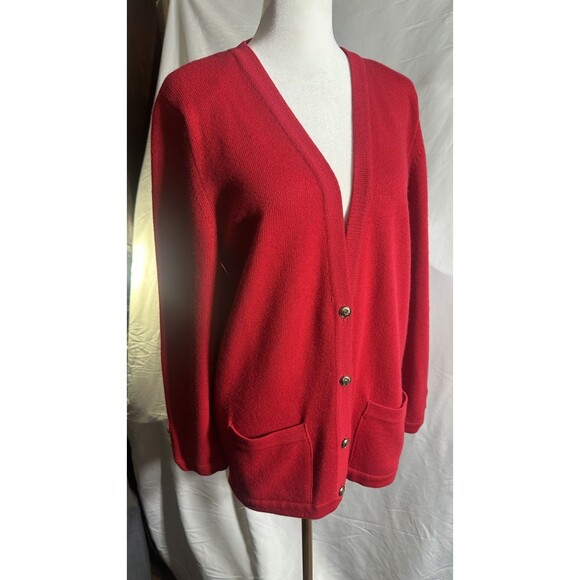 Vintage CHANEL Red Cardigan 100% Cashmere Made in Scotland Sz. 44 - Picture 1 of 9
